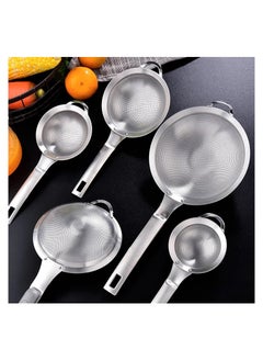 Buy Sieve Fine Mesh Strainer, Austenitic Stainless Steel Flat Cooking Skimmer Ladle Colander with Handle Food Strainer Kitchen Tools for Baking Oil Filter Flour Sifter Foam (Silver)(1 PC) in UAE