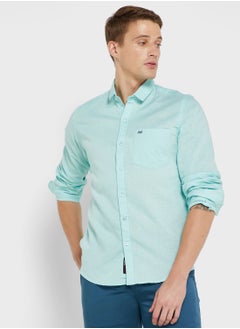 Buy Classic Slim Fit Opaque Cotton Linen Casual Shirt in UAE