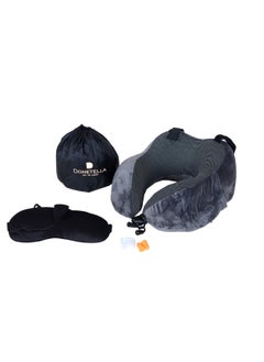 Buy Luxury Memory Foam Travel Pillow, Dark Grey, Along With Ear Plugs And Eye Masks in Saudi Arabia