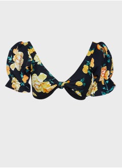 Buy Floral Knot Puff Sleeve Bikini Top in Saudi Arabia