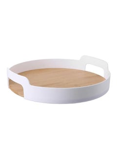 Buy Graceful Design Smooth Finish Round Tray with Bamboo Board White 350 x 75 cm Y1K150028 in Saudi Arabia