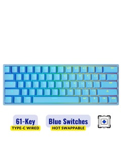 Buy Mechanical Keyboard 61 Keys PBT Translucent Dual-Color Injection Keycaps RGB Backlight Detachable Type-C 60% Wired Gaming Keyboard Blue - Blue Switch in UAE