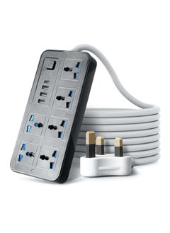 اشتري Universal Extension Lead with Multiple Function,UK Plug 3 Pin Socket Outlet with 6 Gang, 3 USB Port, 1 Type-C Port,1.8M Electric Socket Mains Strip for Home,Kitchen,and Office في السعودية