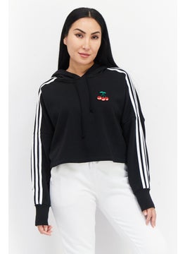 Buy Women Sportswear Fit 3 Stripe Outdoor Cropped Hoodie, Black/White in Saudi Arabia