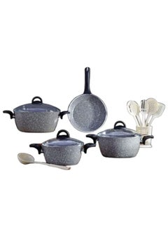 Buy Turkish granite cookware set 14 pieces gray glass cover in Saudi Arabia