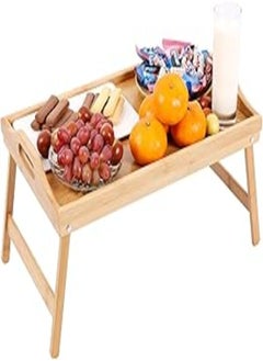 اشتري PENGKE Bed Tray Table with Foldable Legs,Breakfast Serving Tray,Bamboo Bed Tray with Legs for Eating,Working في مصر