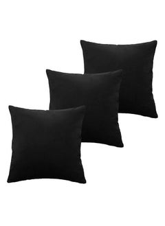 اشتري Set of 3 Pieces Square Soft Velvet Decorative Cushion with Solid Design and Attractive Colors 45x45 cm - Black في السعودية