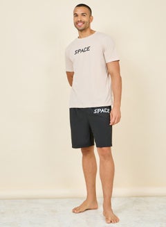 Buy Space Print Round Neck T-shirt and Short Set in Saudi Arabia