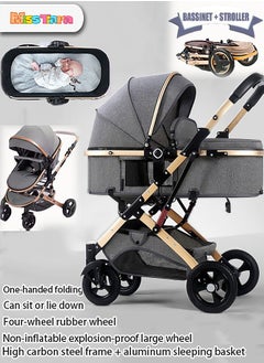 Buy Baby stroller with High view  Double push rod  Can sit and lie down Lightweight Foldable Four-wheel rubber Strong shock absorption Large Space Durable Suitable for Baby 0-3 years old Travel strollers in UAE