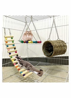 Buy Pet Hammock Hamster Hanging Toy 3 Piece Set House Hanging Bed Cage Toys for Small Animal in UAE