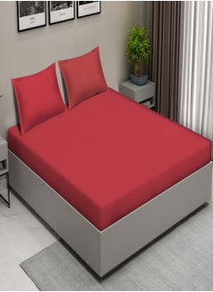 Buy Raymond Home King Flat Sheet Bedsheet 144 Thread Count Luxirious Mercerised 100% Long Staple Cotton Bedding Solid Pre Shrunk Percale Finish Bed Linen with 2 Pillow Case - Red (274 * 274 CM) in Saudi Arabia