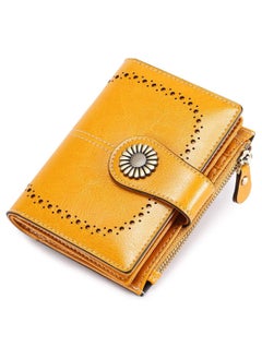 Buy Wallets for Women Small Bifold RFID Blocking Genuine Leather Wallet Vintage Zipper Short Card Holder Ladies Purse Elegant Clutch with ID Window, Yellow, Small, Vintage in UAE