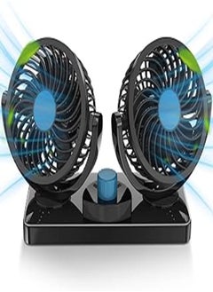 Buy FiveJoy 360 Degree Rotatable Car Fan - 12V DC Electric 2 Speed Dual Head Fans, Quiet Strong Dashboard Cooling Air Circulator Fan for Sedan SUV RV Boat Auto Vehicles Golf or Home in Egypt