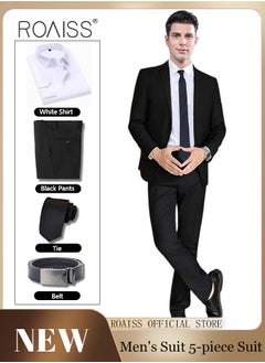 Buy 5Pcs Men's Casual Suit Business Professional Suit Lapel Collar Two Single-Breasted Buttons in Saudi Arabia