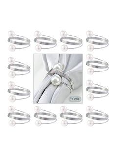 Buy Set of 12 Silver Double-Pearl Design Buckles Napkin Rings in Saudi Arabia