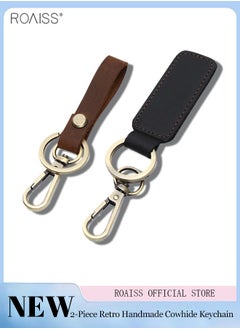 Buy 2-Piece Retro Handmade Cowhide Keychain Set Creative Gift Exquisite Car Keychain in UAE