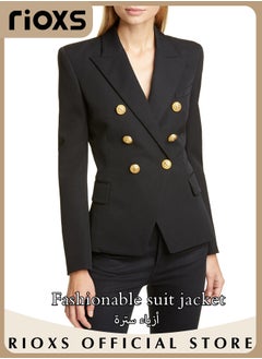 Buy Women Business Long Sleeve Blazer with Lined Double Breasted Casual Suit Jacket with Pockets for Work Office in UAE