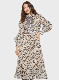 Buy Puff Sleeve Embellished Printed Dress in UAE