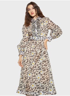 اشتري Puff Sleeve Embellished Printed Dress في الامارات