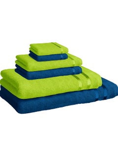 Buy 450 GSM Towel Set 100% Cotton Ultra Soft, Super Absorbent, Antibacterial Treatment,terry-looped (Green and Blue Set of 6) in UAE