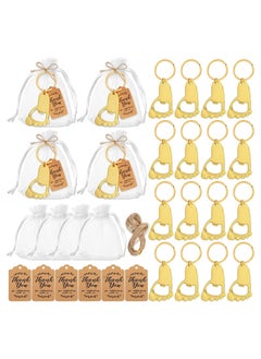 اشتري 20 Pieces Footprint Keychain Bottle Opener Baby Shower Favors for Guest Baby Shower Souvenirs Bottle Opener Supplies and Decorations with Organza Bags Tags and Rope (Gold) في السعودية