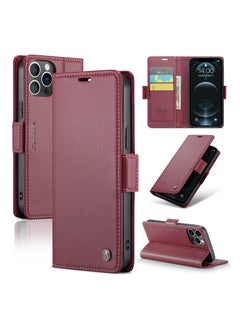 Buy Flip Wallet Case For Apple iPhone 12 Pro Max, [RFID Blocking] PU Leather Wallet Flip Folio Case with Card Holder Kickstand Shockproof Phone Cover (Red) in UAE