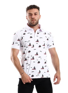 Buy Classic Collar Printed Boats White Polo Shirt in Egypt