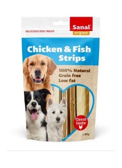 Buy Sanal Dog Treats Chicken and Fish Flavor Strips 80g in Saudi Arabia