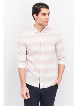 Buy Men Slim Fit Striped 3/4 Sleeve Casual Shirt, Seashell Pink in UAE