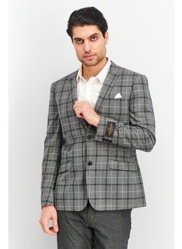 اشتري Men Regular Fit Plaid Casual Blazer, Grey في الامارات