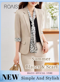 Buy Women's White Suits with Scarf Long Sleeve Blazer Office Women's Wear Thin Casual Design Women's Blazers Lapel Long Sleeve Button Casual Business Jacket in UAE