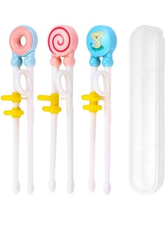 Buy 3 Pairs of Kids' Training Chopsticks with Silicone Rings, Beginner Chopsticks Set, Donut, Koala, Lollipop with Storage Box in UAE