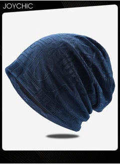 اشتري Cotton Slouchy Beanie Spring Autumn Skull Cap Hip-Hop Running Adult Dwarf Hat Breathable Chemo Cap for Men Women Blue في الامارات