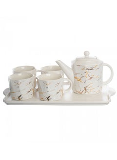 Buy Ceramic Tea Set 7 Pieces white Color with gold in Saudi Arabia