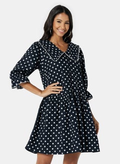 Buy Polka Dot Oversized Collar Dress in UAE