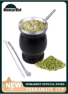 Buy Yerba Mate Tea Cup, Stainless Steel Double Walled Easy Wash Household Insulation Cup, Mate Gourds for Yerba Mate Loose Leaf Drinking with Bombilla Straw, Black 230ML in UAE