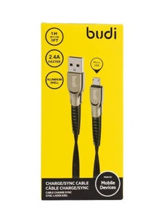Buy Budi Sync Micro USB 2.4A | 2.4A Faster | Flexible Cable | Aluminum Shell | Effective and Reliable Data Transfer | Compatible with Note 3/4/5, Galaxy S3/S4/S5/S6 Edge S7, Nokia Lumia,HTC, etc. - Black in UAE