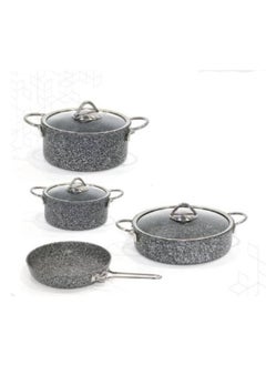 Buy 7-Piece Aluminum cookware set, embossed with Grey granite, in Saudi Arabia