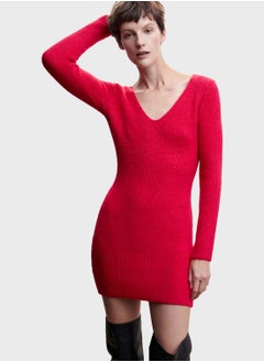 Buy Ribbed V-Neck Dress in Saudi Arabia