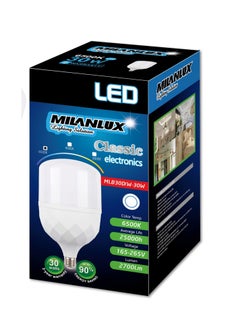 Buy Milanlux Led Bulb, Non-Dimmable , 2700 Lumen, Day-Light White (6500), 30W = 150W, E27 Base in UAE