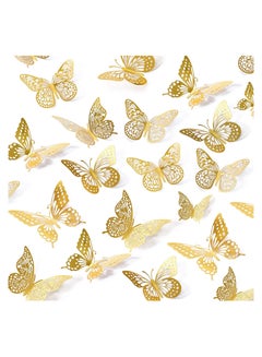 Buy 3D Butterfly Wall Decor 48 Pcs 4 Styles 3 Sizes Removable Metallic Wall Sticker Room Mural Decals for Kids Bedroom Nursery Classroom Party Decoration Wedding Decor DIY Gift Gold in UAE