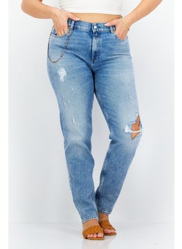 اشتري Women Tapered Fit Washed Stretchable Jeans, Light Blue في السعودية