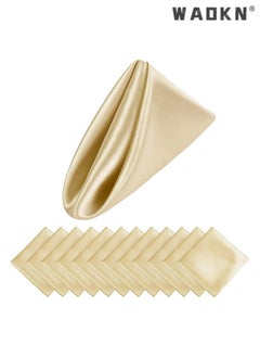 Buy Elegant Collection of 12 Soft Satin Square Napkins, Measuring 20x20 Inches, Perfect for Enhancing Dinner, Wedding, or Party Tablescapes with a Touch of Romance and Sophistication, Ideal Decorative Accents for Any Special Occasion（Champagne） in UAE