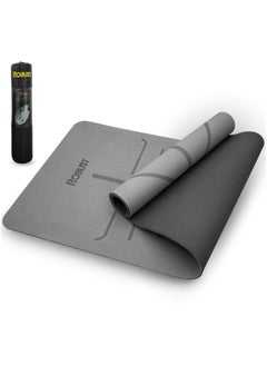 Buy Robust TPE Yoga Mat Double Layer Anti-Slip Eco Friendly Texture surface (Size 183cmx 61cm) SGS Certified Position Liens & Hanging Band, Home/Gym Workout Sports Exercise Sports Mattress - Grey in UAE