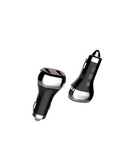 Buy C2 High Quality Fast Car Charger Dual USB Port 36W LED Display With Lightning USB Cable - Black Silver in Egypt