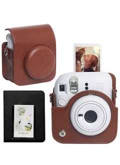 اشتري Case for Fujifilm Instax Mini 12 Camera Protective PU Leather Bag Cover with Adjustable Shoulder Strap and Mini Photo Album 64 Pockets (Vintage Brown) في السعودية