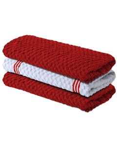 Buy Infinitee Xclusives Premium Kitchen Towels – Pack of 3, 100% Cotton 38cm x 64cm Absorbent Dish Towels - 425 GSM Tea Towel, Terry Kitchen Dishcloth Towels- Red Dish Cloth for Household Cleaning in UAE