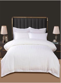 Buy King Size 6 Pieces Hotel white Duvet Cover Set,Comforter cover Set includes 1 Cotton Duvet Cover 220x240cm (Without Filling) 1 Fitted Bed Sheet 200x200+30cm, 4 Pillow Cases 50x75cm (White Striped) in UAE