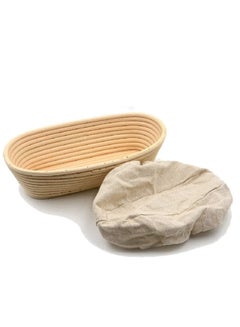 اشتري سلة خوص عجين الخبز مع غطاء قماش بيج لصنع وعاء جميل للمنزل احترافي للخبز المخمر 10x6x4 بوصات في الامارات