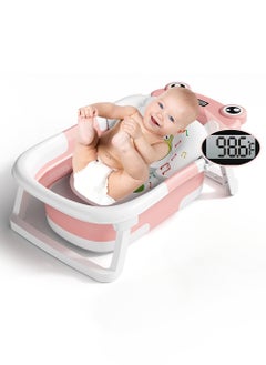 اشتري Baby Portable Foldable Bathtub For Newborn to Toddler With Soft Cushion and Thermometer Portable Travel Baby Bathtub Durable Infant Bath Tub With No-Slip Feet Collapsible Baby Bathtub في السعودية